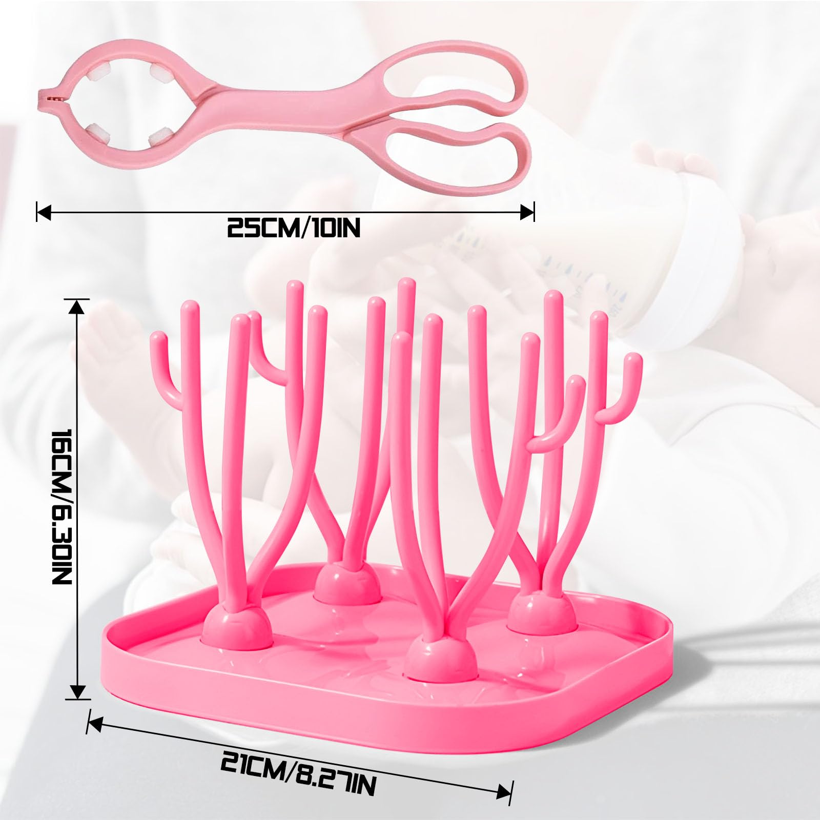 Séchoir à Biberons Avec Pince - Base Antidérapante, 20,8x16 Cm, Pour Biberons, Tétines, Accessoires Bébé