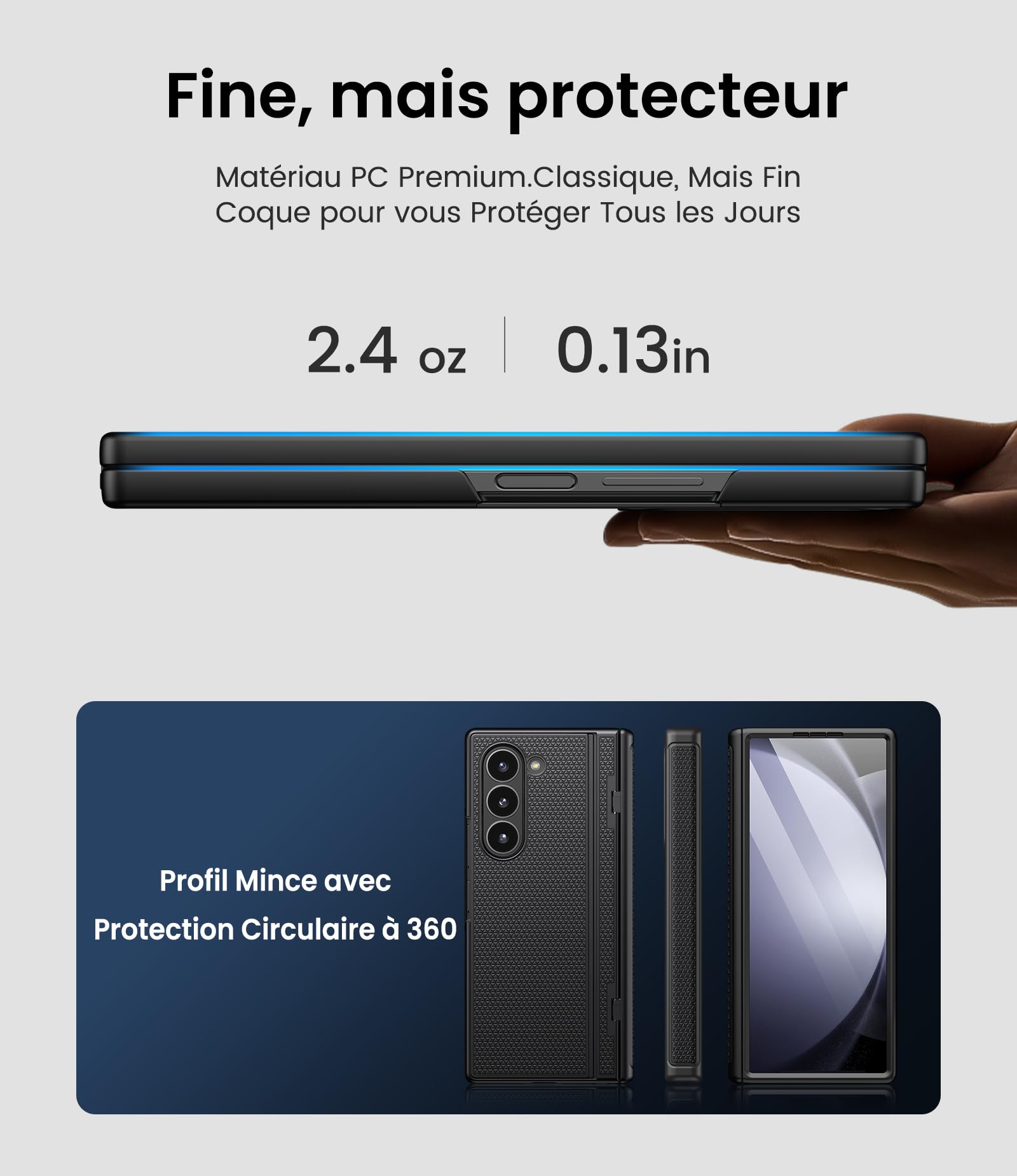 Coque pour Samsung Galaxy Z Fold 5 avec Support, Noir