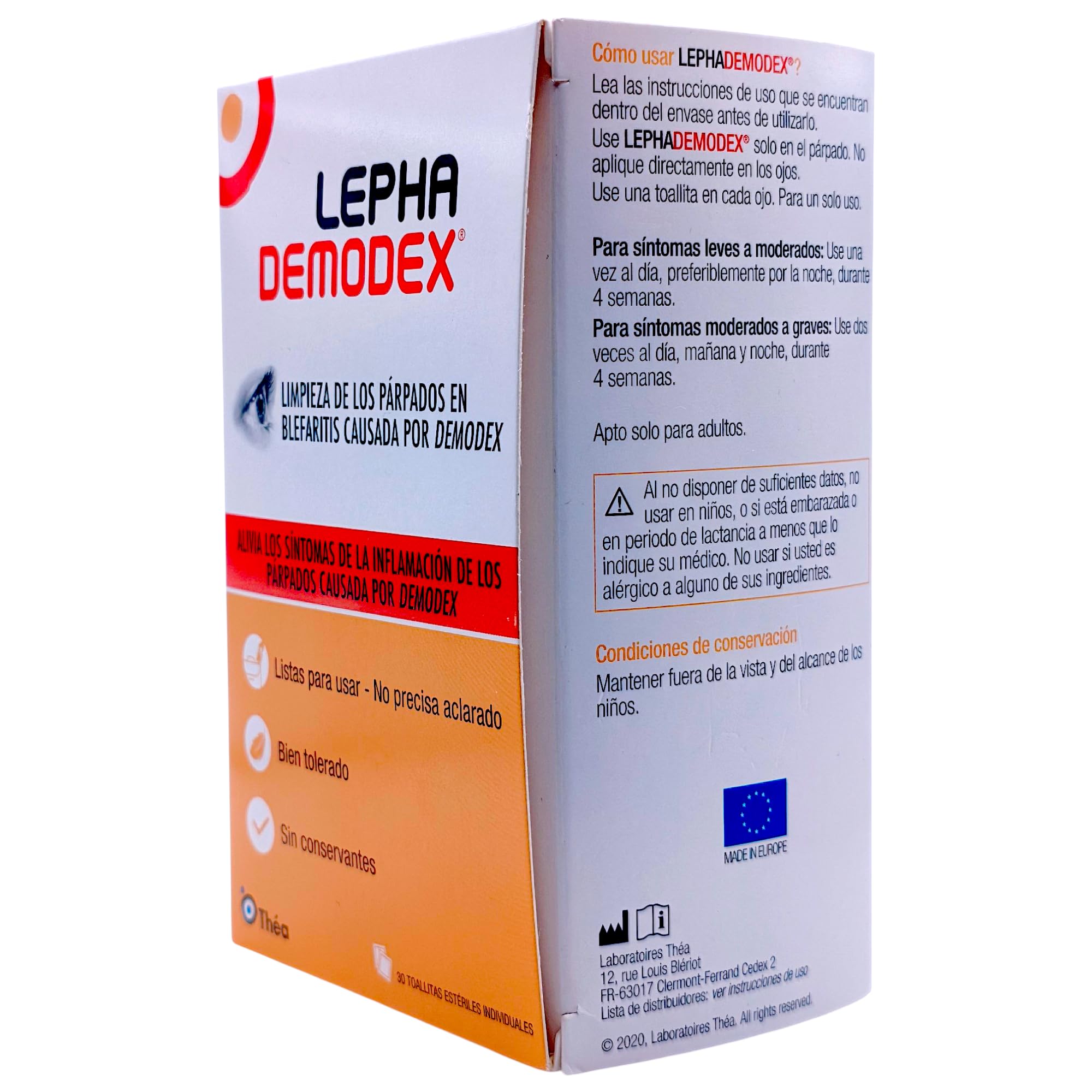 Laboratorios Thea Lephademodex 30 Toallitas Estériles - Higiene de Párpados y Pestañas - Tratamiento para Infección por Demodex y Blefaritis - Con Terpinen-4-ol y Ácido Hialurónico