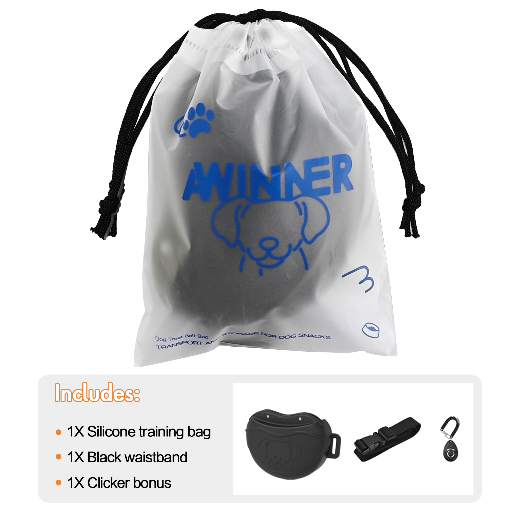 AWINNER Borsa per Cani in Silicone di Alta qualità, 4 potenti magneti, Chiusura Magnetica migliorata, Cintura Regolabile in Vita, Ideale per addestramento di Cuccioli, Passeggiate all'aperto (Nero)