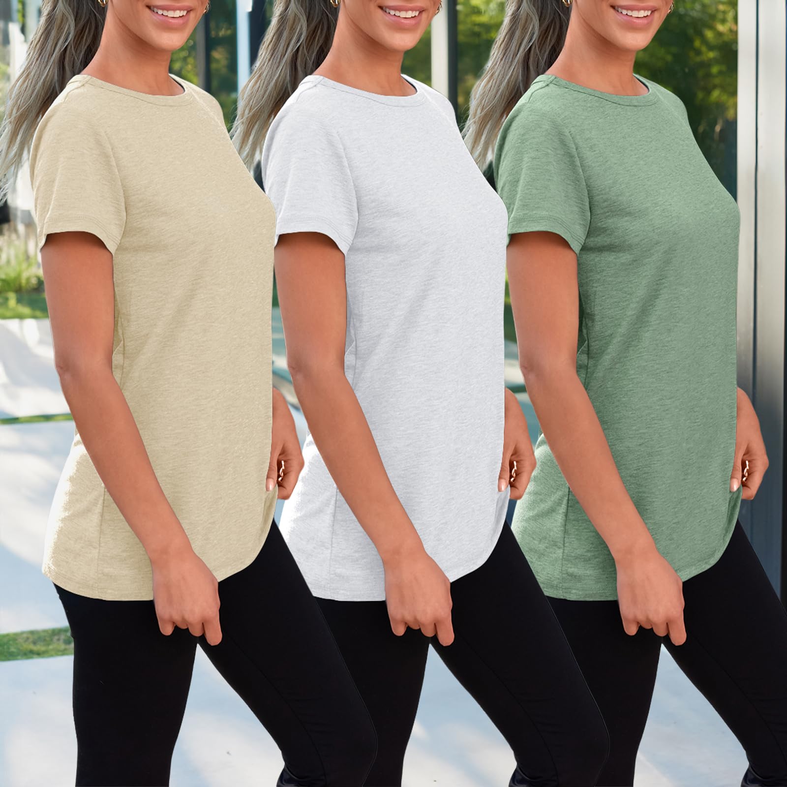 SUNBS Womens 3 Pack T-Shirts Short Sleeve Summer Tops Fashion Basic Tees Comfy Casual Vacation Outfits Workout Clothes 2026