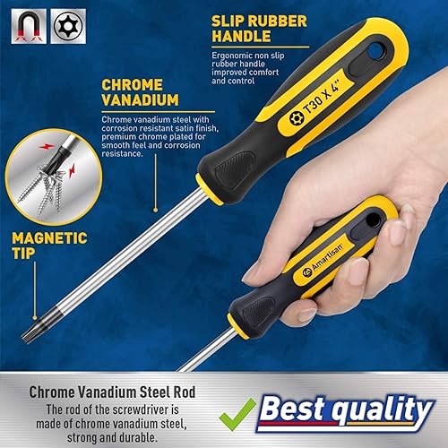 Miniatura 3 de Amartisan Juego de destornilladores Torx magnéticos de 6 piezas, a prueba de manipulaciones, juego de destornilladores magnéticos Torx Driver Star