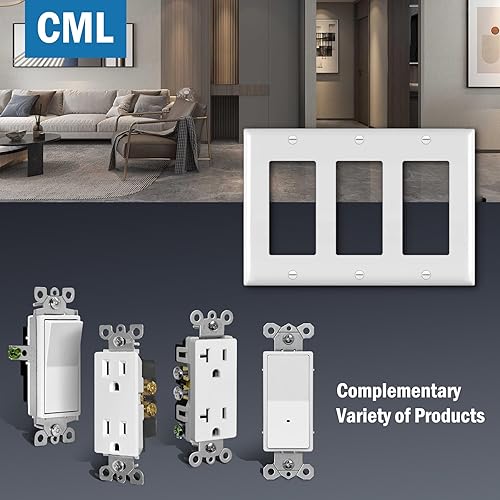 Miniatura 6 de CML - Placas decorativas de pared de 3 segmentos, paquete de 4 cubiertas para receptáculos de toma de corriente y placas para interruptores, tamaño