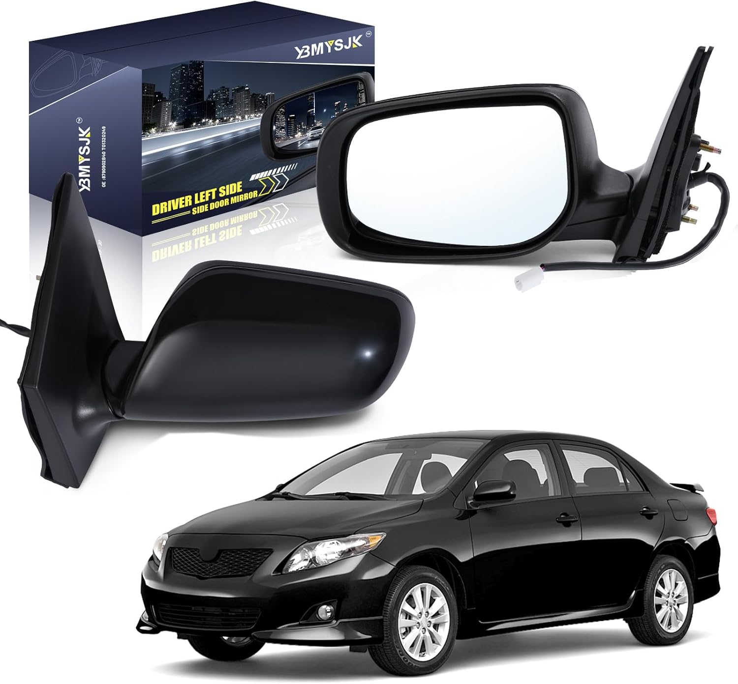 Driver Side Power Door Mirror Compatible with Toyota Corolla 2009 2010 2011 2012 2013, Non-Heated Manual Folding W/o Turn Signal Light Black 3 Pin