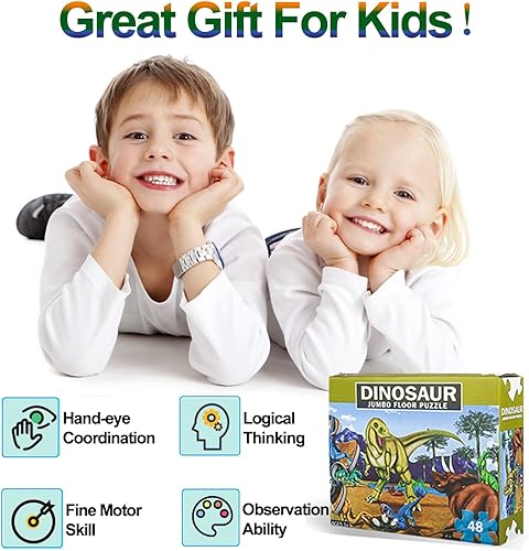 Miniatura 7 de Rompecabezas de piso jumbo para niños, rompecabezas de dinosaurio para niños de 4 a 8 años, rompecabezas de 48 piezas para niños pequeños de 3 a 5