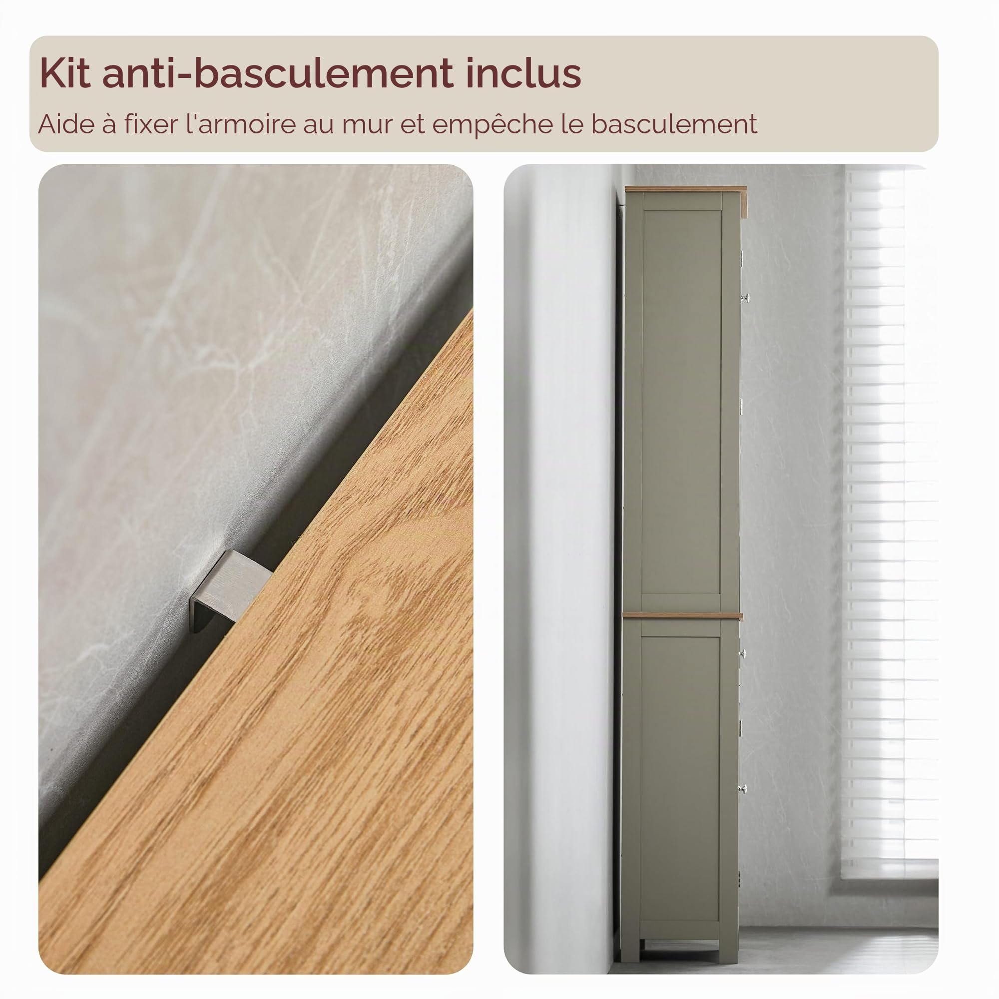 Bath Vida Priano Armoire de Salle de Bain Armoire de Rangement sur Pied en Bois Gris