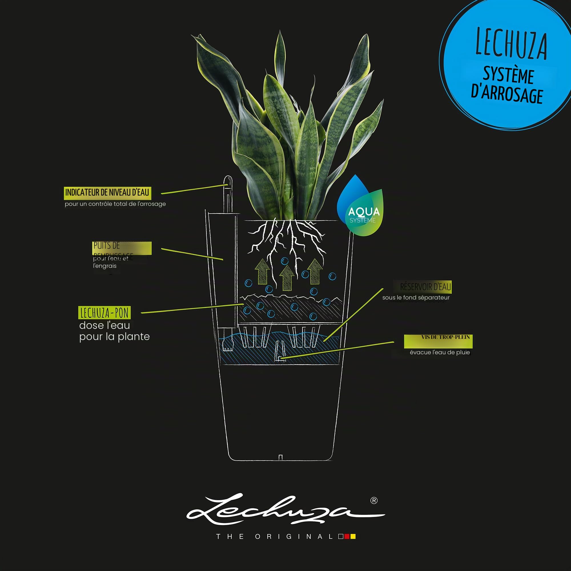 Lechuza – Pot de Fleurs d’Extérieur et d'Intérieur – Color Cilindro – Réserve d'Eau Intégrée – Coloris Blanc – Ø 32 x 56 cm