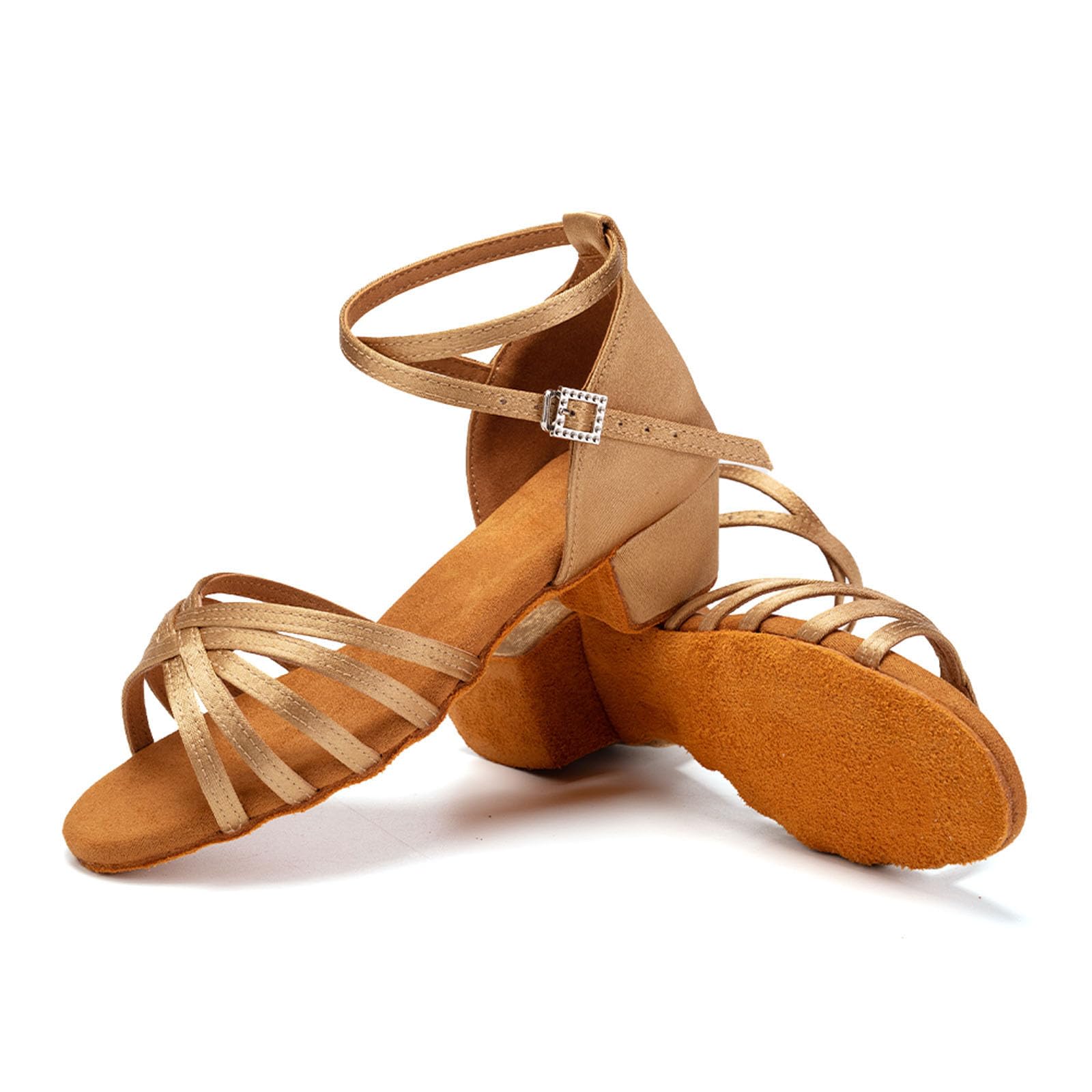 SWDZM Chaussure Danse Latine Fille Satin Bout Ouvert de Salon Salsa Ballroom et Bachata Talon 3cm