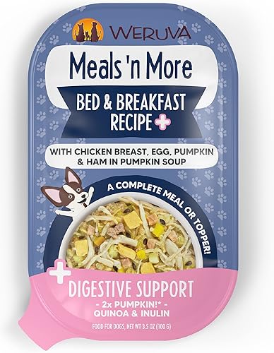 Weruva Meals 'n More - Alimento húmedo natural para perros, Bed & Breakfast Plus soporte digestivo, taza de 3.5 onzas (paquete de 12)