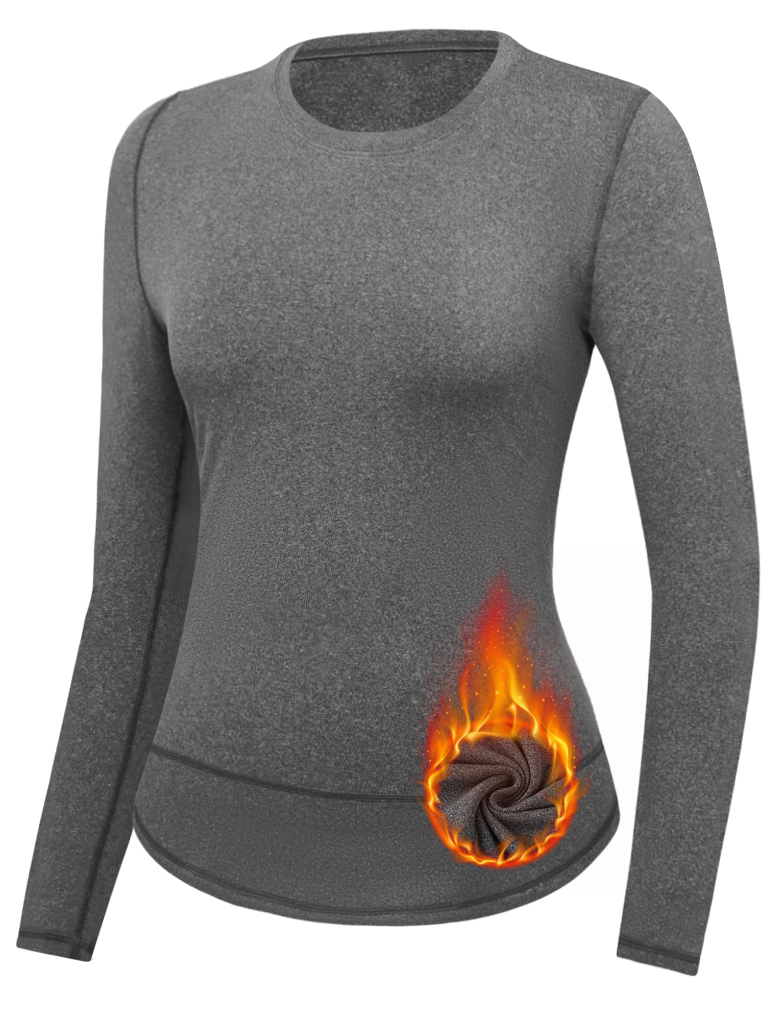 Wayleb Thermal Tops Womens Sports Long Sleeve Base Layer Ladies Crew Neck Underwear Running Training Top