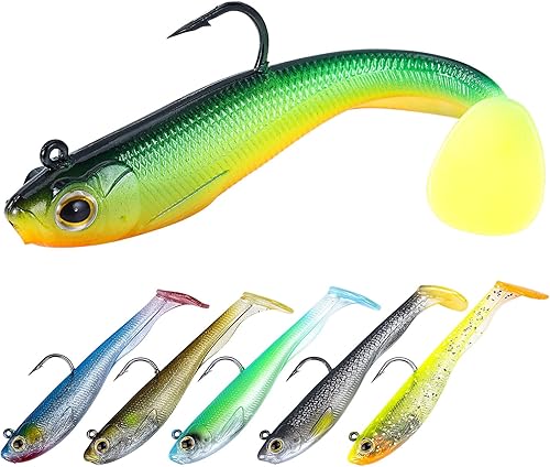 Miniatura 1 de Señuelos de pesca suaves pre-aparejados, cebos de pesca con cola de pala, cebos de pesca premium para pesca de lubina, señuelos de pesca de