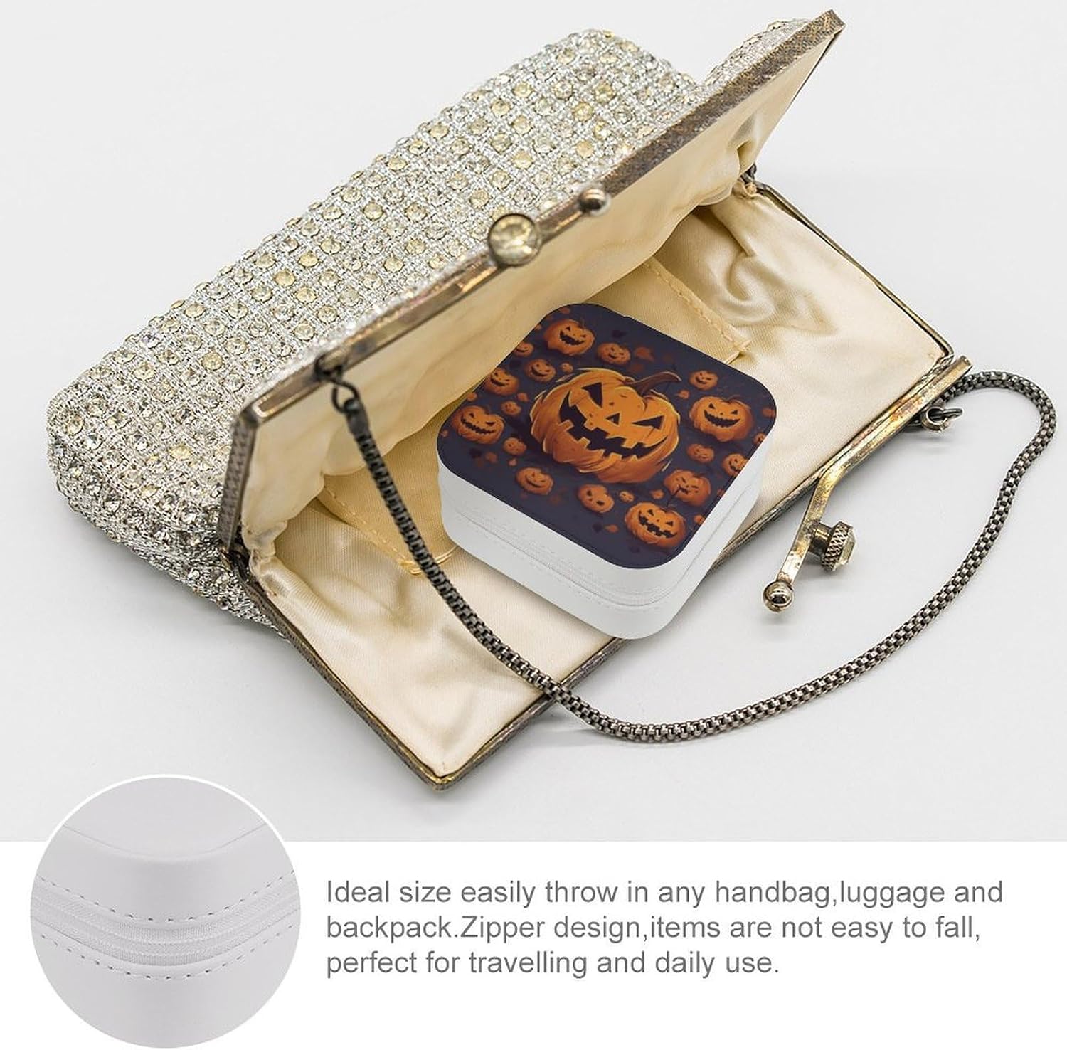 Halloween Pumpkin Jewelry Box Exquisite Leather Jewelry Organizer Portable Trinket Organizer Fashion Travel Jewelry Case for Rings Earrings Necklaces Unique Gifts for Women image 3