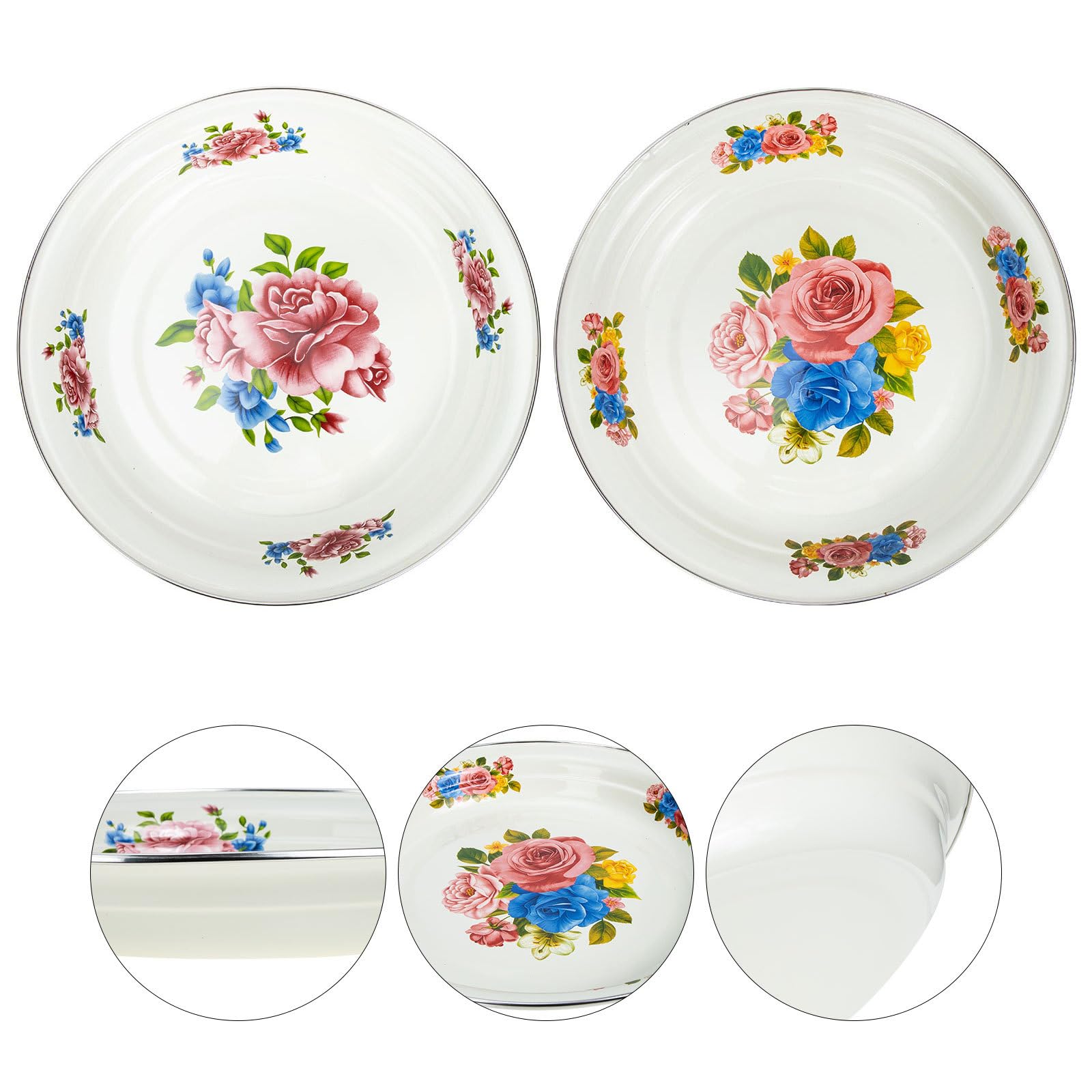 Juego de 2 Platos Esmaltados Gruesos Hogar y Restaurante, Platos Vintage Resistentes para Servir Snacks y Frutas Diseño Chino