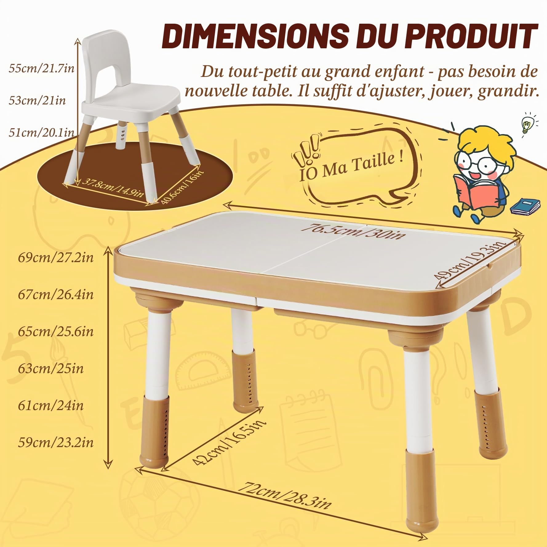 6 en 1 Table pour Enfant avec Chaises, Exploration Sensorielle, Réglable en Hauteur, Table d’Eau et de Sable, pour Dessiner et Étudier