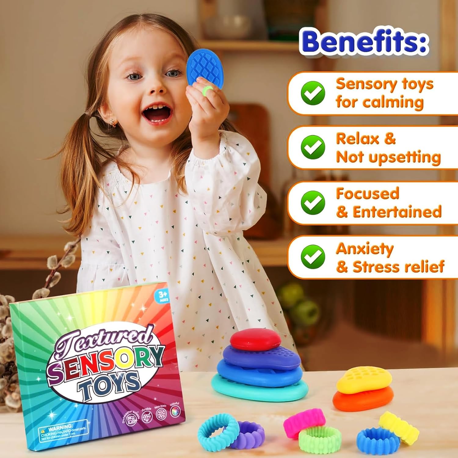 Sensory Fidget Toys for Kids Adults: 12 Pack Textured Silicone Worry Stones for Anxiety Relief, Sensory Stress Toy for Autism Kids Calming, Quiet Small Fidgets for Classroom Easter Gift