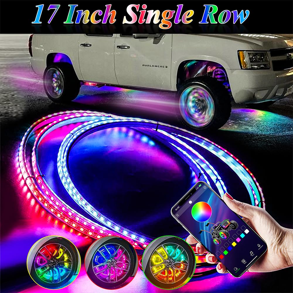 Forten Kingdom 17inch Super Bright Car Truck Tire Wheel Light Dream Chasing Color Flow Illuminated LED Single Row Wheel Ring Lights Lamps Accessories (Fits 21-28 inch tire Wheel)