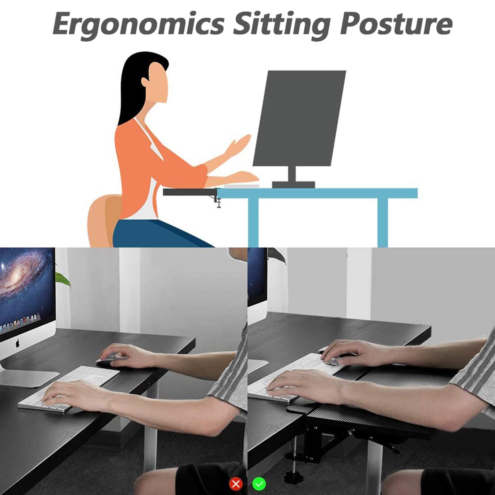 Computer Elleboog Arm Ondersteuning Ergonomie Bureau Verlenger Armsteun Plank Stand Ergonomie Toetsenbord Lade Klem Massief Houten Tafel Verlenging, 3 Maten