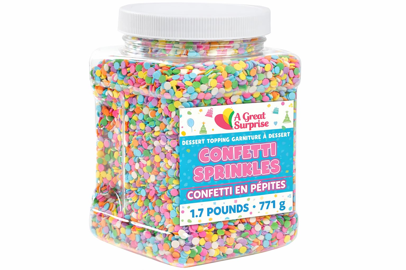 A Great Surprise Rainbow Sprinkles – 1.7 lb Bulk Pastel Confetti Jimmies – Birthday Cake Sprinkles for Cookies, Cupcakes, Cakes, Ice Cream, Party Desserts & Celebrations