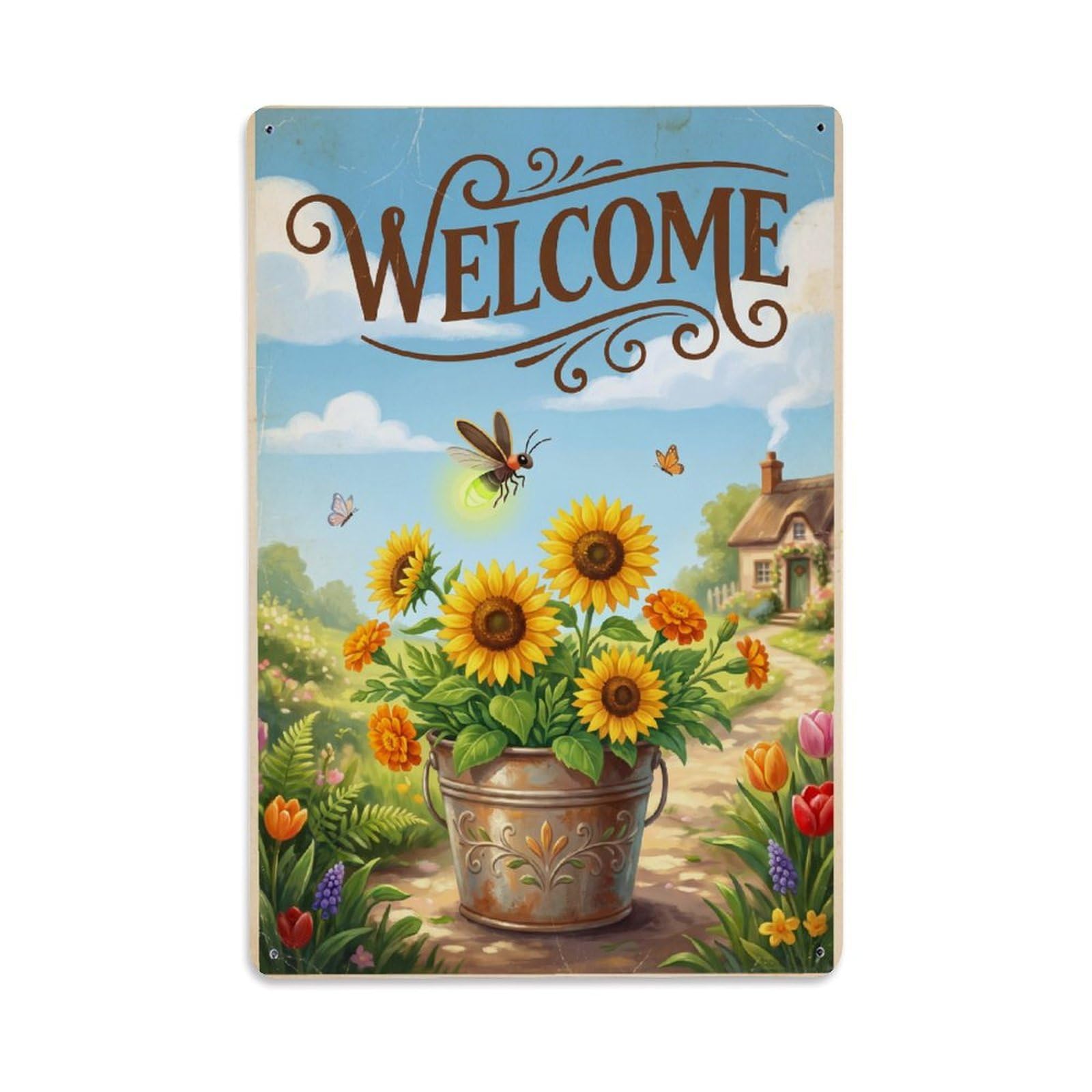 Cxhjca 8X12inch(20X30cm) Vintage Welcome Firefly Backyard Bliss Metal Tin Sign