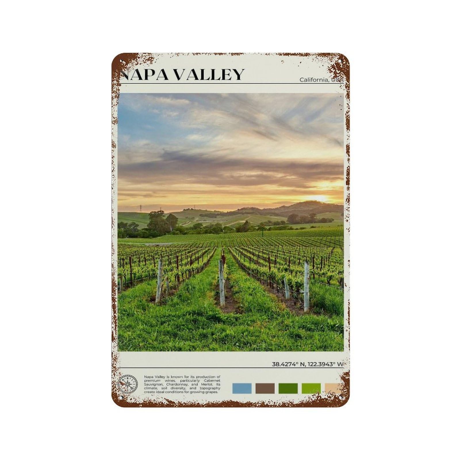 xiaoxiaoshen Real Photo Napa Valley Decor Wall Decor Art Metal Tin Poster Modern Home Decor Art Home Bar Shop Decorations Vintage Sign 30x20cm