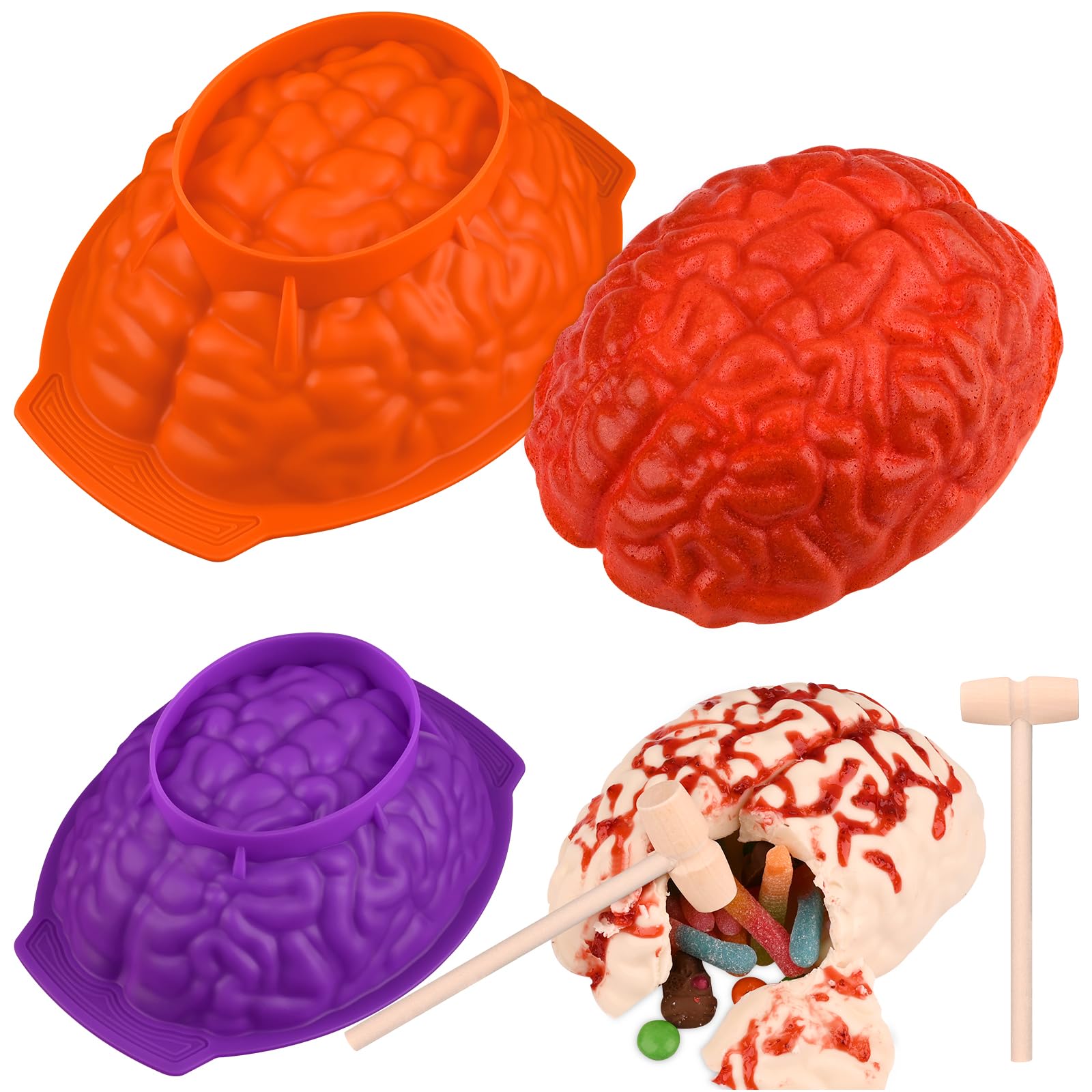 Sakolla 2 Pcs Halloween 3D Human Brain Silicone Molds