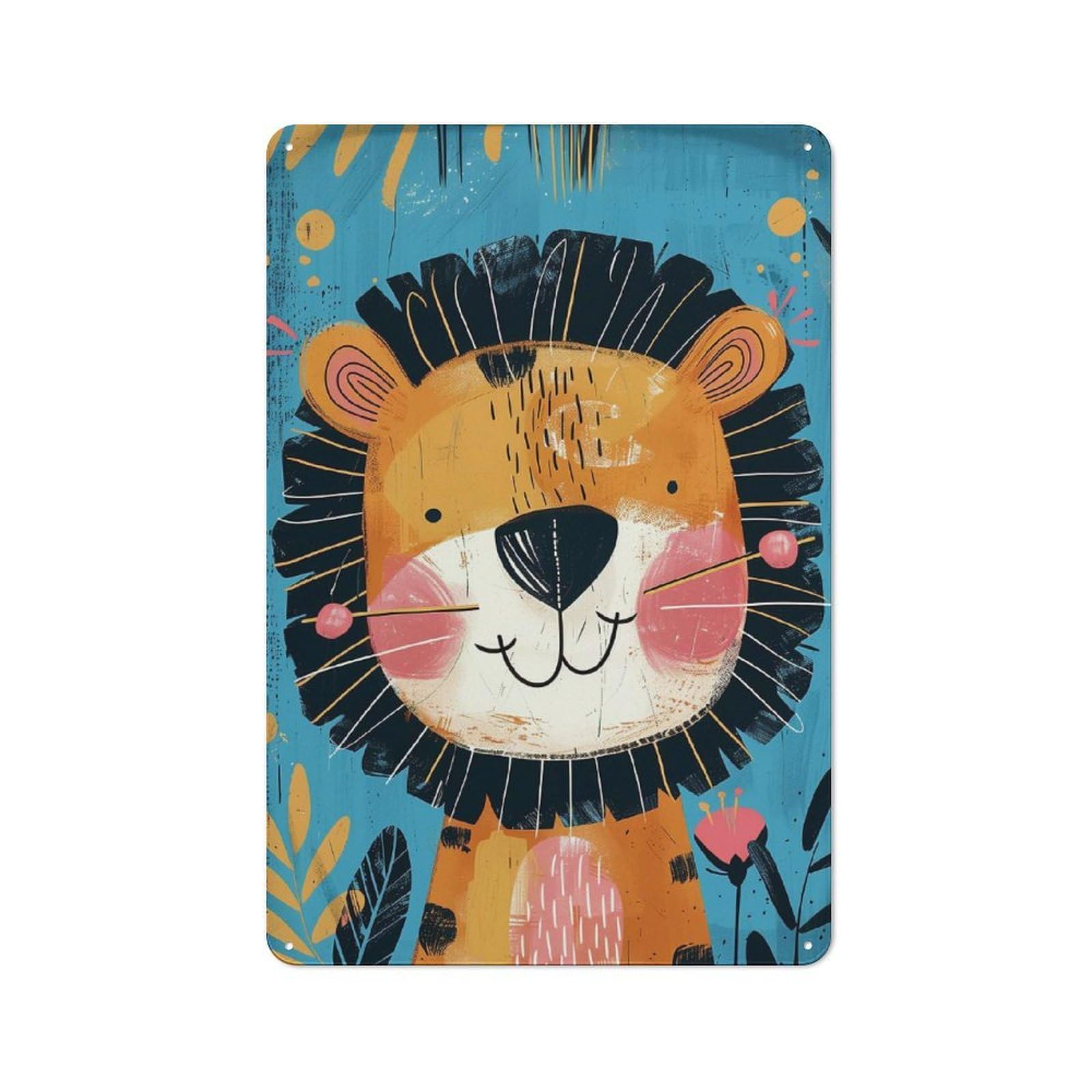 Whimsical Lion Nursery Art Clean Industrial Metal Wall Decor 30x20cm, Industrial Metal Sign for Workspace, Cafe, Hallway Or Garage