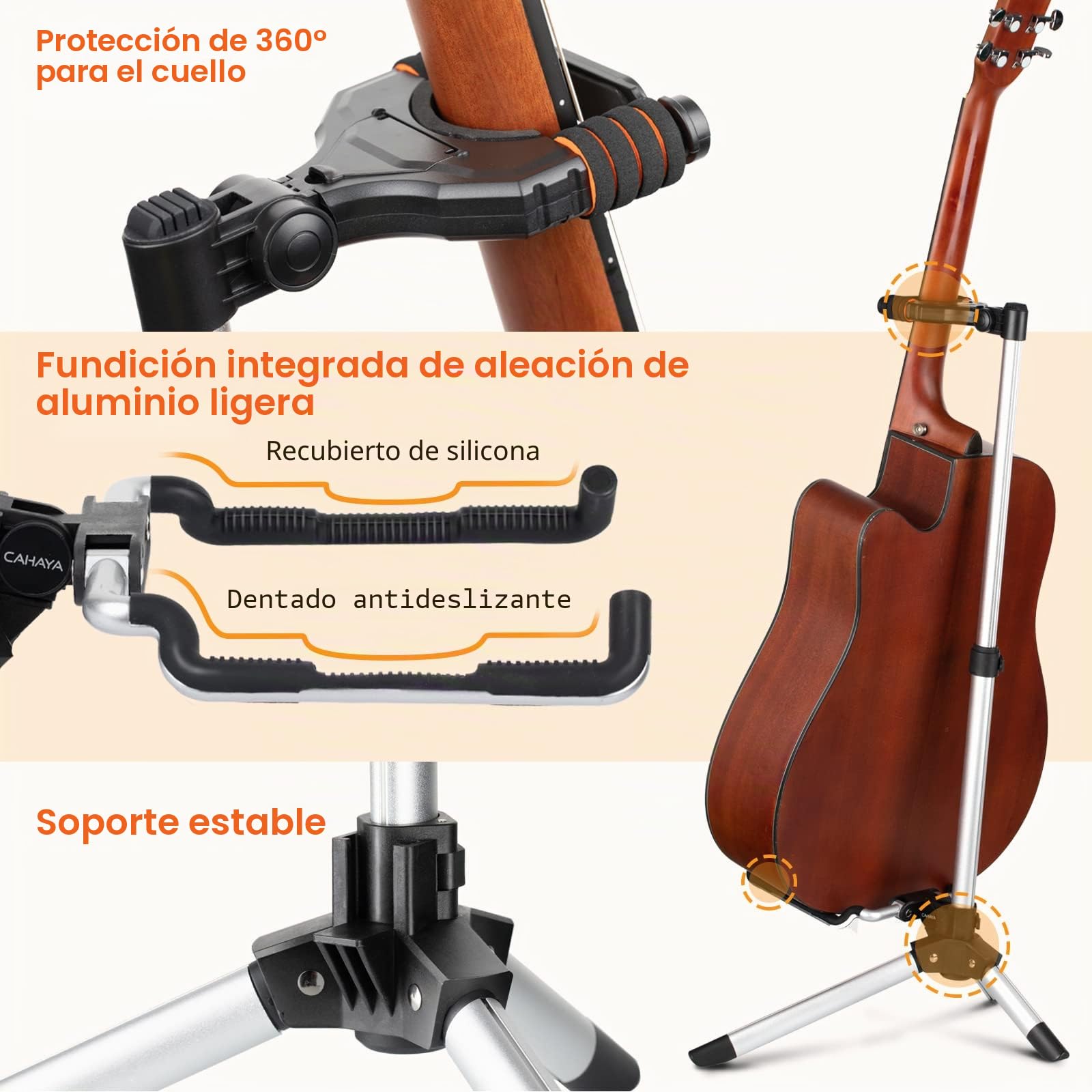 CAHAYA Soporte de Guitarra Universal en Aluminio Ligero Stand para Guitarra de Suelo Trípode Compatible con Guitarras Acustica Electrica Española Ukelele Banjo Bajo Modelo CY0264