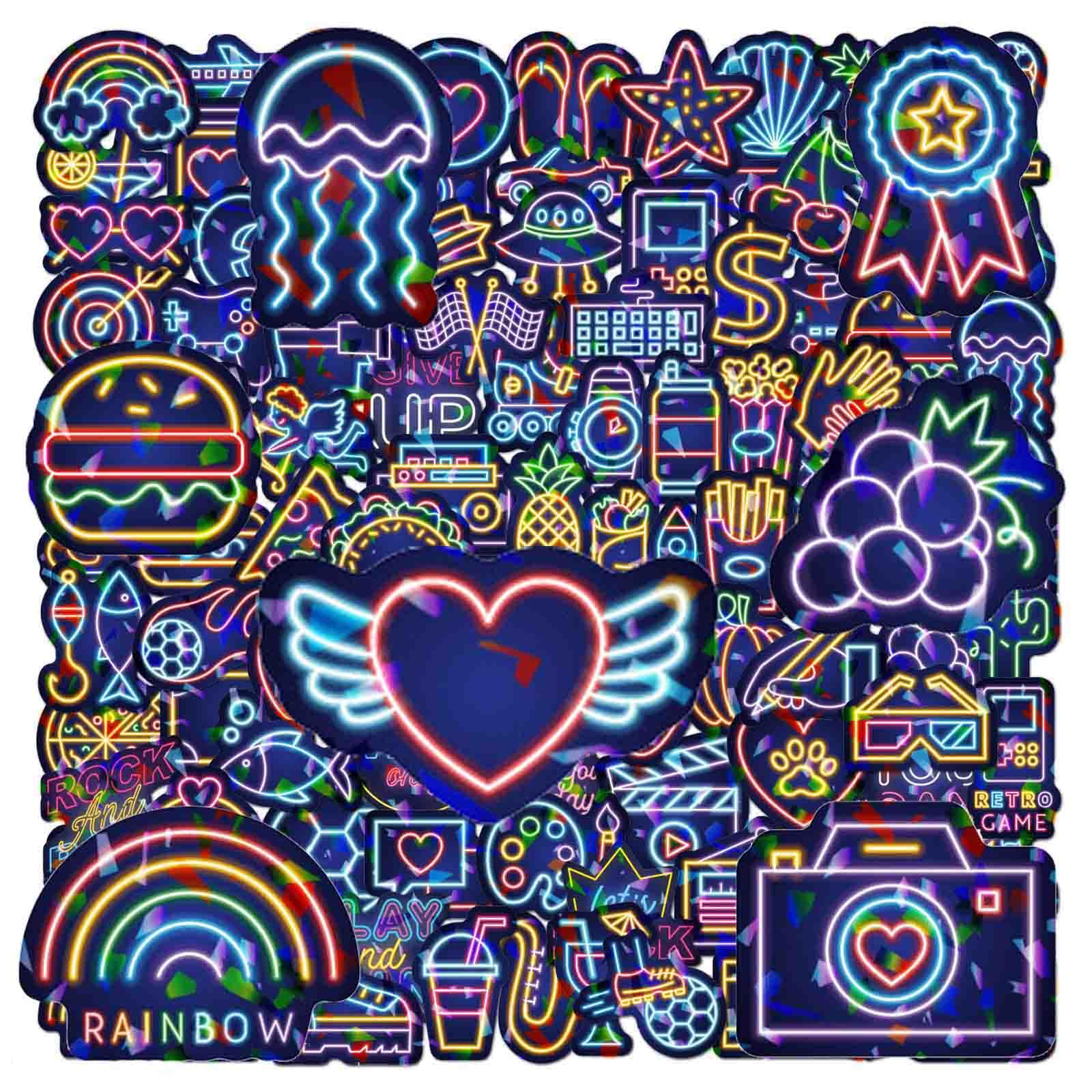 Water Bottle Stickers 100 Pcs Cool Neon Sticker Packs, Prizes for Kids Classroom Rewards, Waterproof Vinyl Scrapbook Stickers for Laptop Skateboard