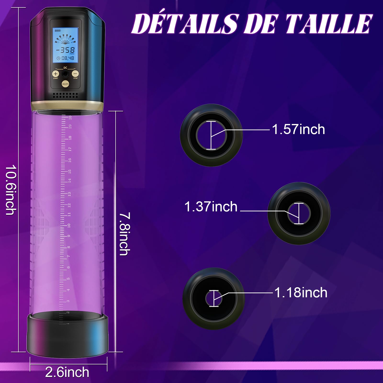 Pompe à Pénis Sex Toys Homme Masturbeuse, Jouet Adulte pompe à vide électrique pour pénis avec 8 modes de succion pour hommes le massage, Sextoy Pompe à Vide Extender avec 3 anneaux en silicone