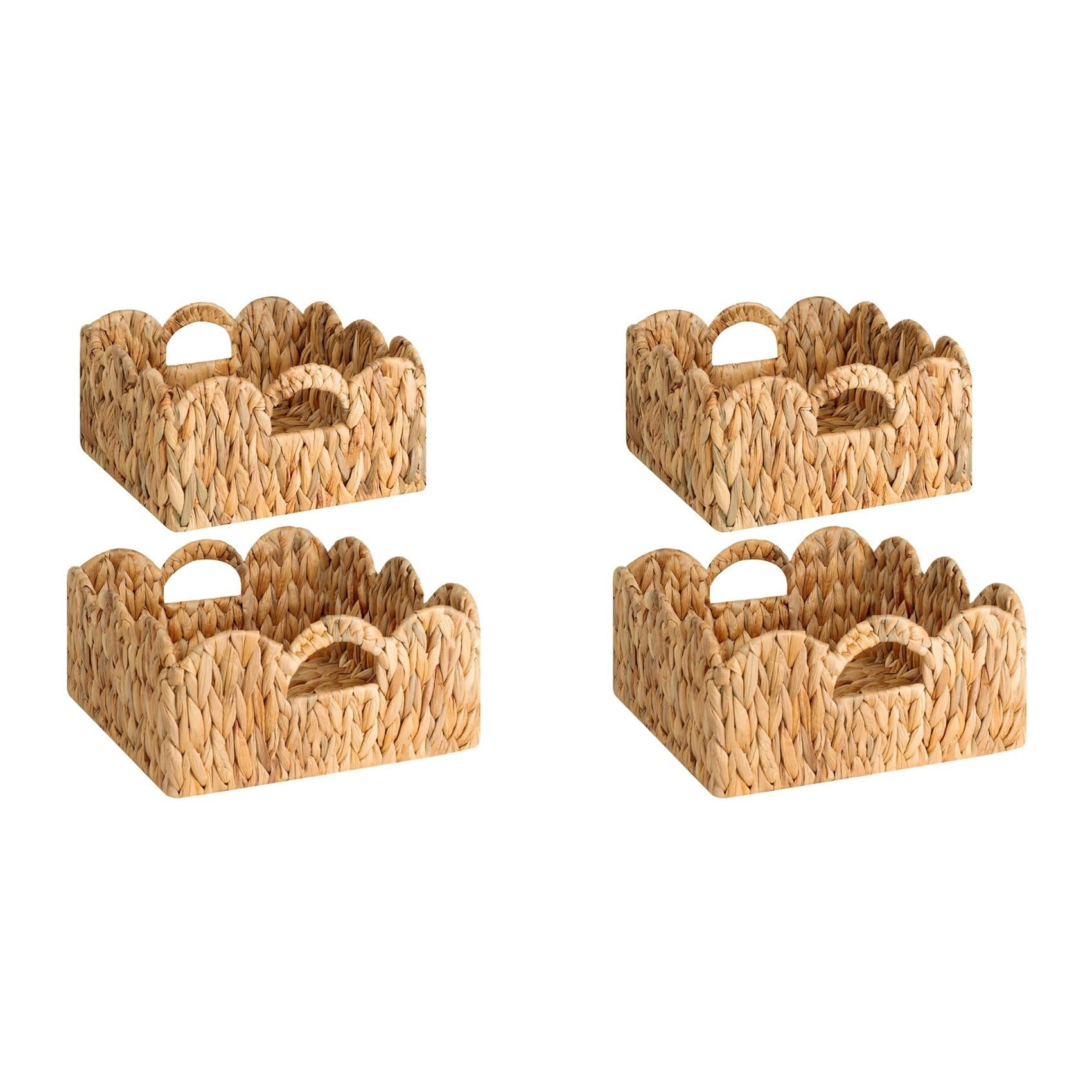 Hndhbfgrt 4X Scalloped Wicker Basket, Nursery Basket with Handles, Woven Rattan Baskets for Organizing, Basket Shelf Decorative