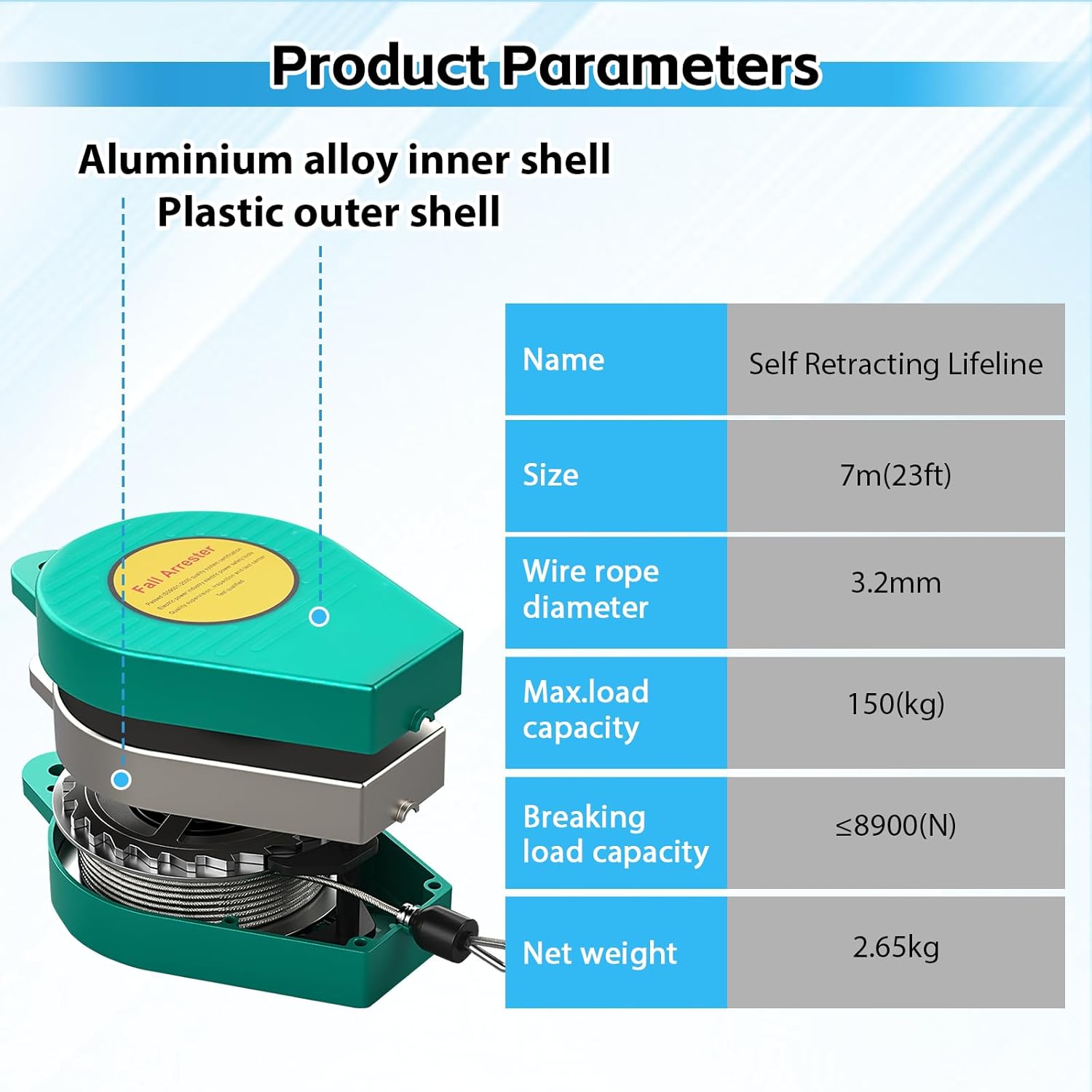 Meticuloso 23ft Self Retracting Lifeline 330lbs Fall Arrester Fall Protection with Alloy Steel Hook & Steel Wire Rope