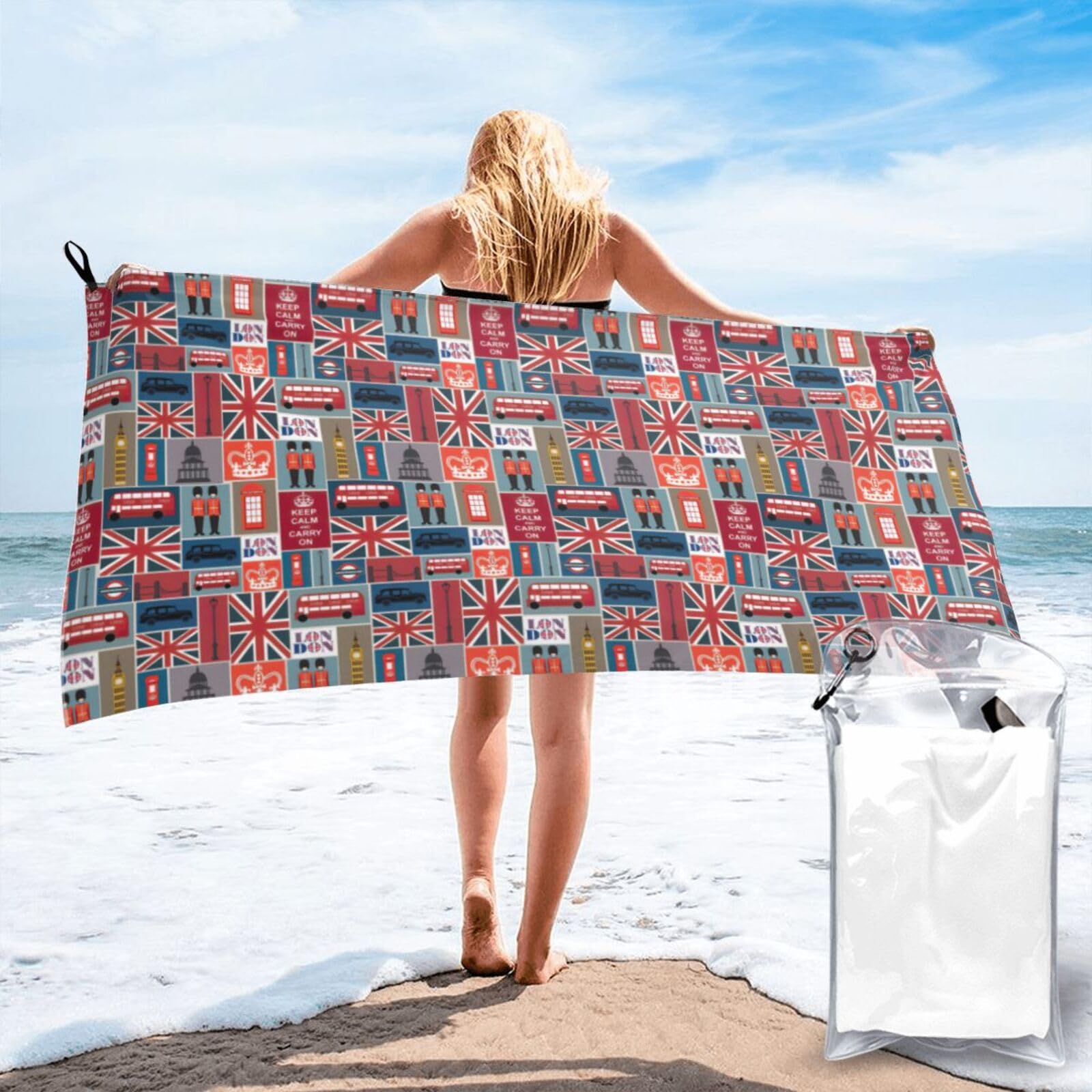 NImongt England Symbols Print Adult Towel Travel Gym Beach Hiking Yoga Camping Lightweight Quick Dry Versatile