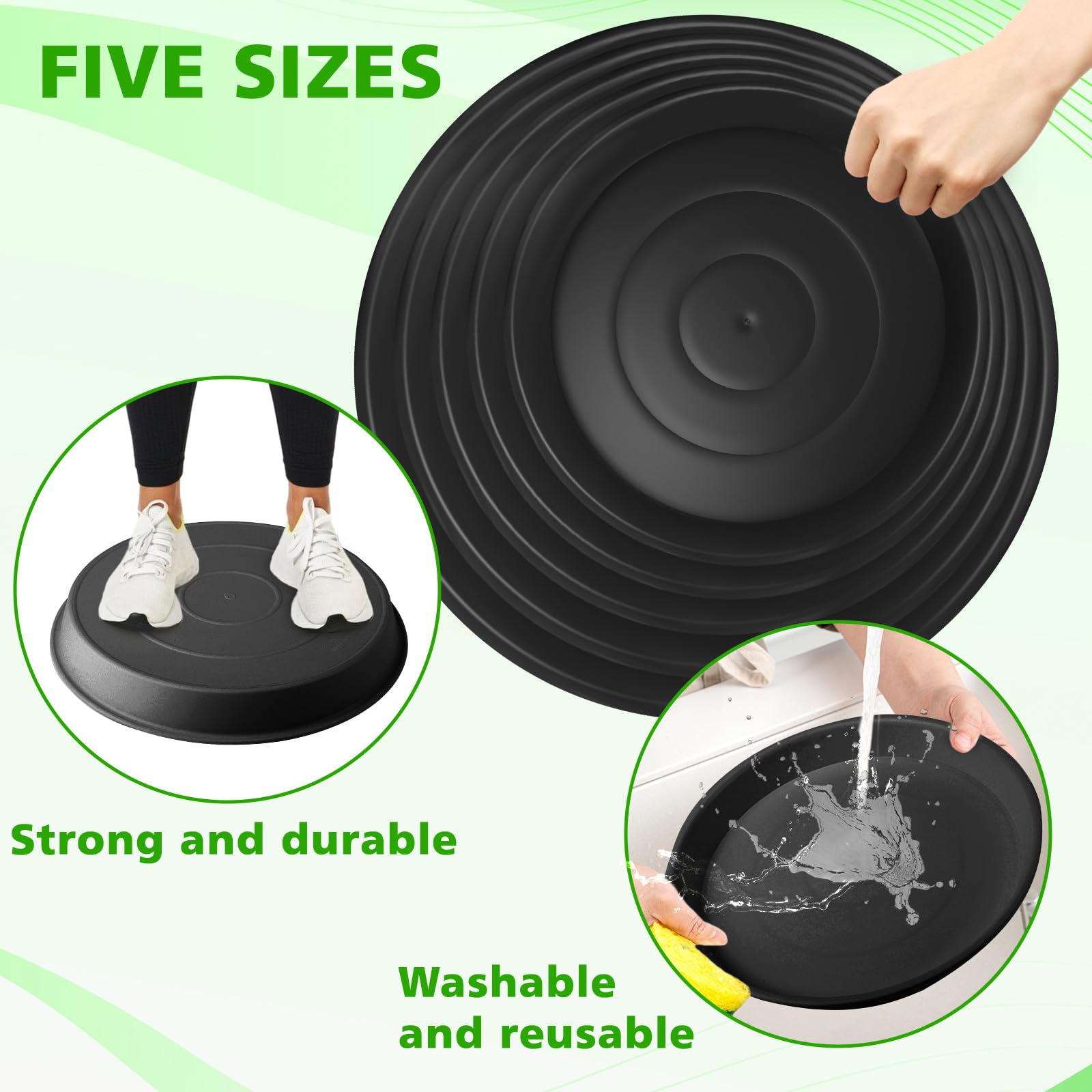 U0U Moule rond de 5 tailles pour pierre de pas 22,1 cm, 23,5 cm, 25,4 cm, 29 cm, 32 cm pour béton, moules en plastique noir pour coulée de jardin, allée, trottoir préfabriqué et allée (noir)
