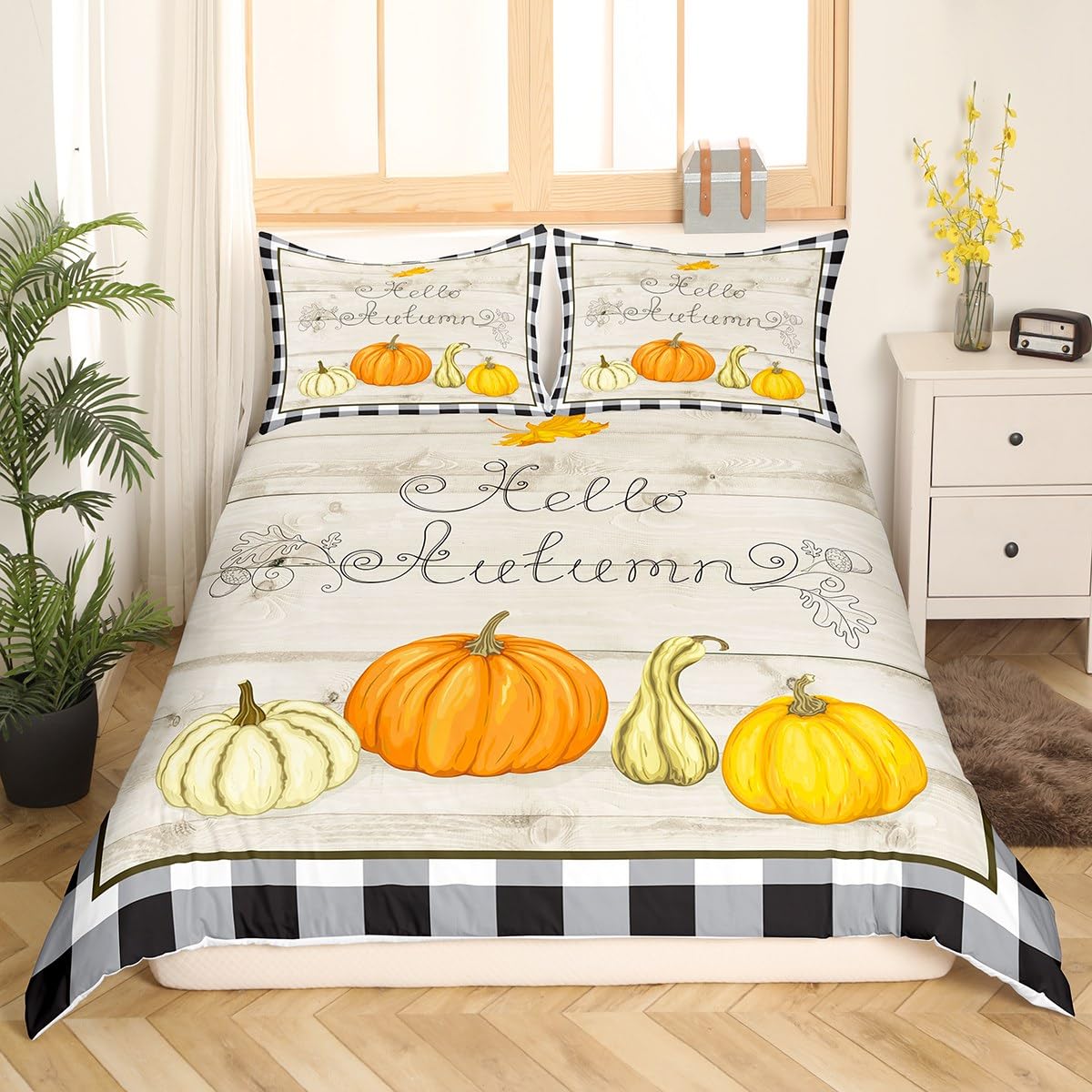 Set Biancheria Da Letto King Size Con Zucca – Piumino 264x228cm E 2 Federe, Stampa Autunnale 3D
