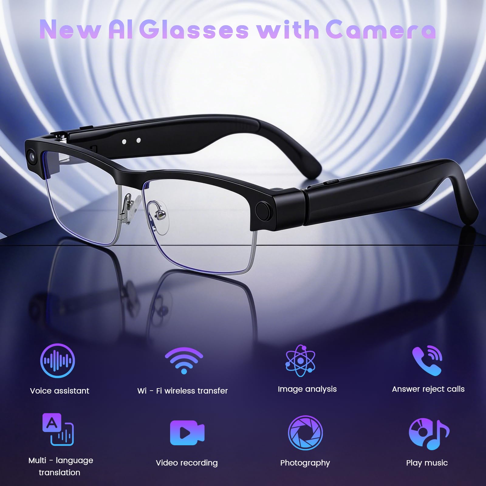 Gafas Inteligentes con Cámara AI 1080P HD, Gafas con Cámara para Video Foto Traducción de Voz, Lentes Fotocromáticas Luz Azul, Batería 270mAh IP65 Impermeable para Outdoor Ciclismo Senderismo Viajes