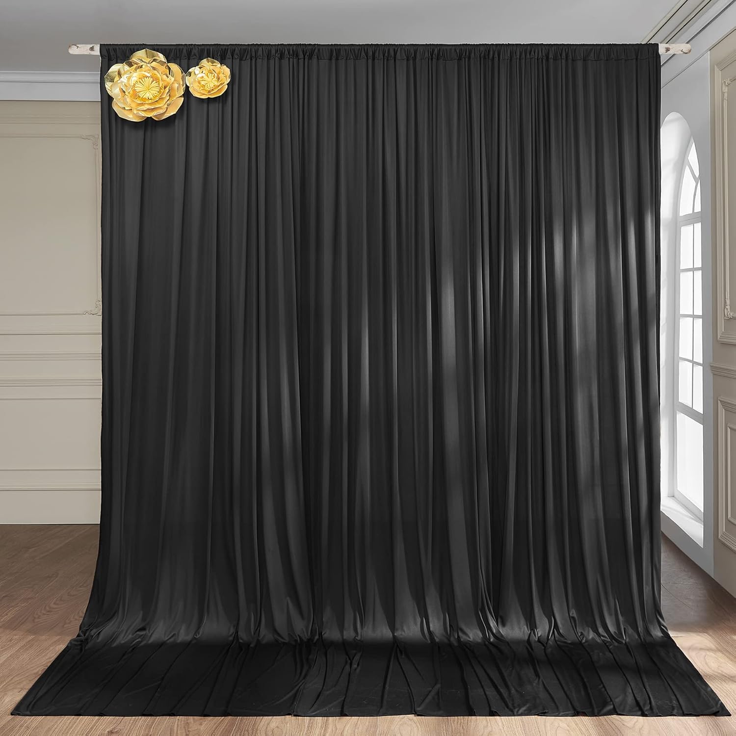10ftx8ft Black Backdrop Curtain Panels for Parties, Wrinkle
