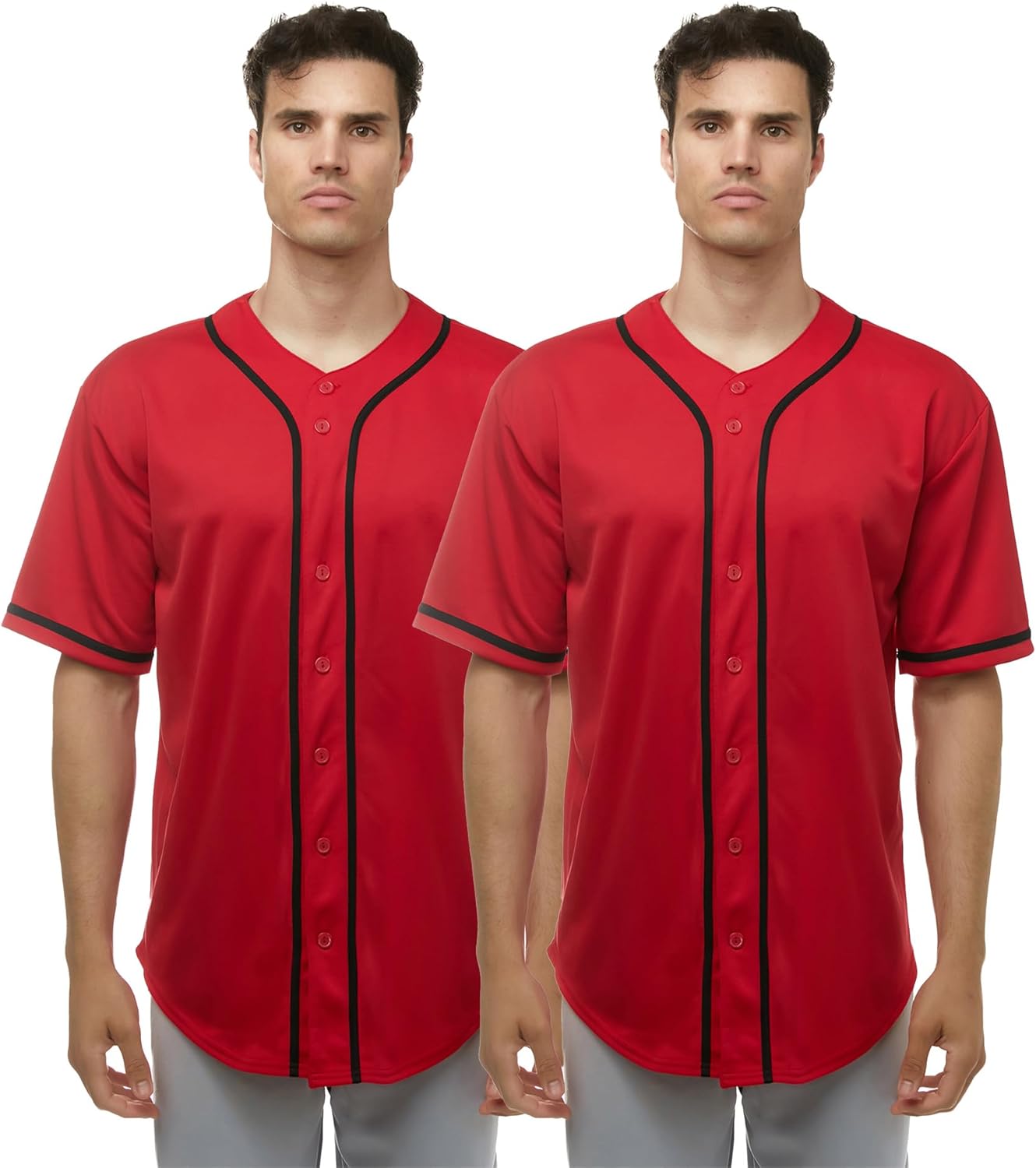 JC DISTRO Men's Multipack Short Sleeve Plain Button Down Baseball Jersey, Team Jersey / 2 Pack - 5 Pack, XS - 3XL