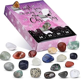 Advent Calendar 2023, 24 Pcs Advent Calendar Crystals, Christmas Advent Calendar 2023, Gift Advent Calendar Box with 24 Rocks to Open Each Day for Party (Pink-Purple)