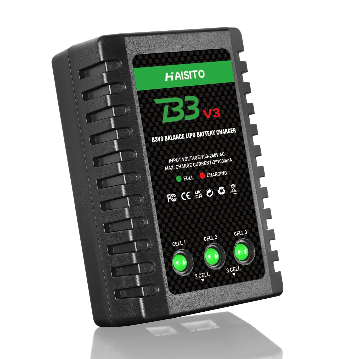 Haisito 2S-3S LiPo Battery Charger 15W Lipo Charger, 7.4-11.1V Upgrade Version B3V3 Pro Compact Balanced Charger