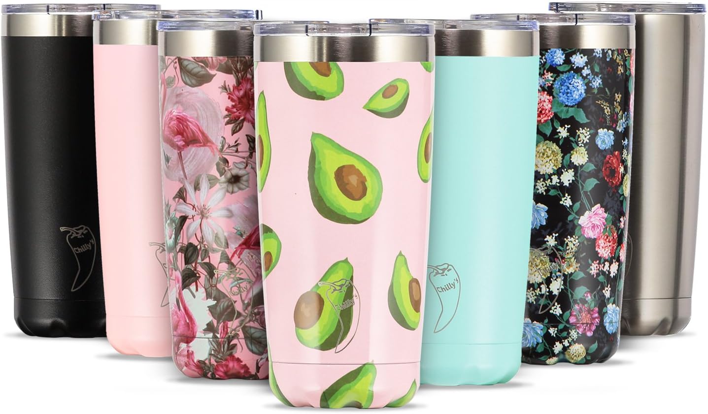 Chilly's Tumbler | Thermos Made With Stainless Steel | Double-Walled Container | Insulated for Hot or Cold Drink Storage | Reusable and Earth Friendly | Comes With a Lid | 500ml | Flamingo