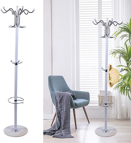 Miniatura 2 de Perchero de metal independiente, percheros con 16 ganchos, base de mármol, perchero para sombrero, perchero de metal, para dormitorio, sala de