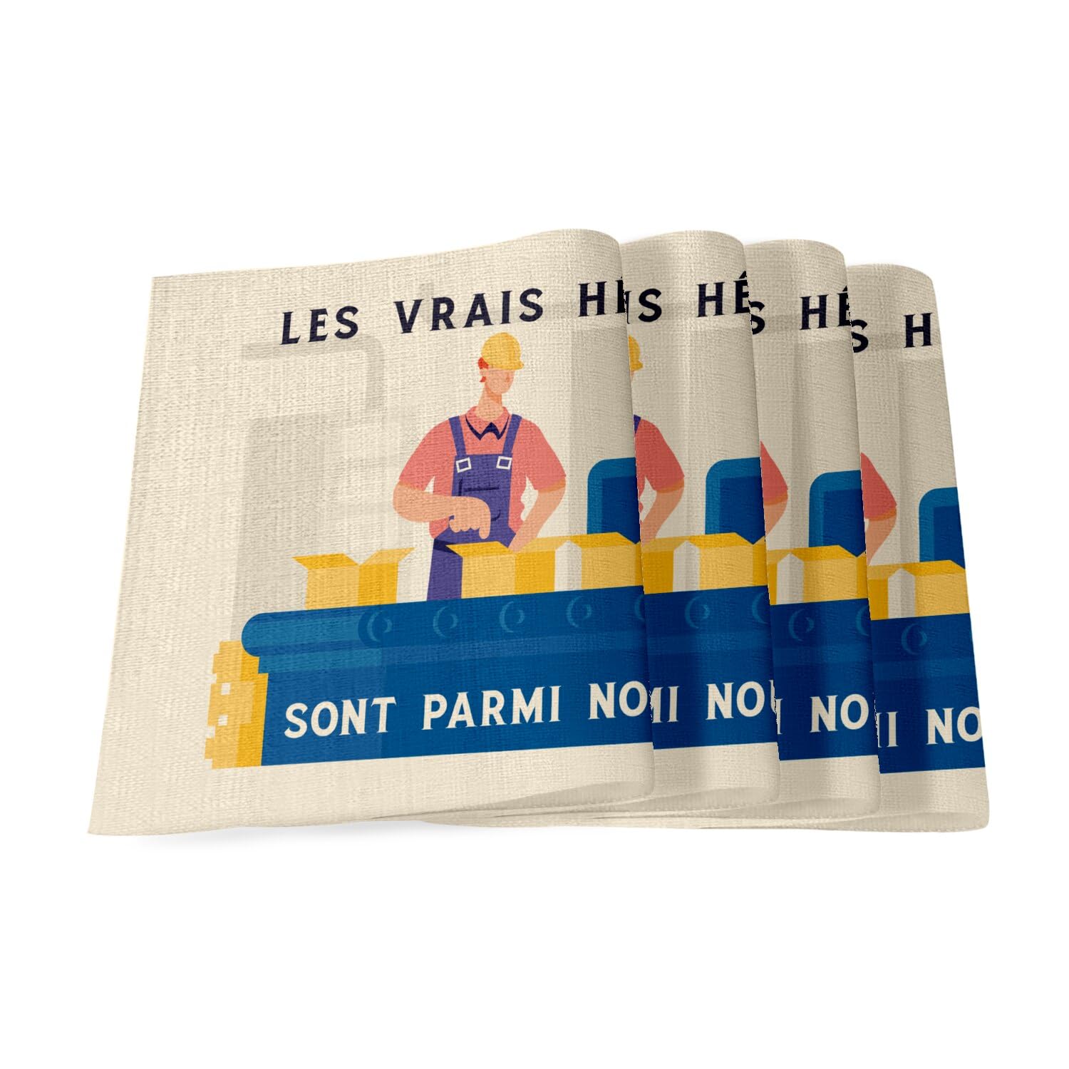 Sets de table en lin Les Vrais Héros grand format 40x28,5 cm style ouvrier industrie
