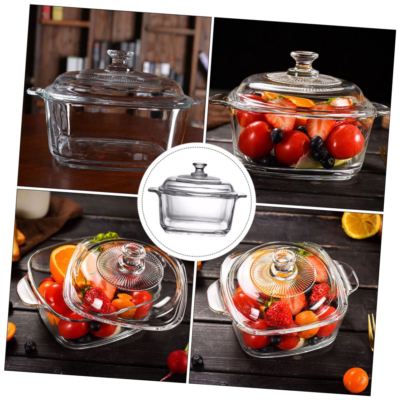 SHOWERORO Mikrowellengeeignete Glasschüssel Mit Deckel Aus Gehärtetem Glas 1l Mit Zwei Griffen Hitzebeständig Vielseitig Für Suppe Salat Und Obst Haushalt Restaurant Und Hotel
