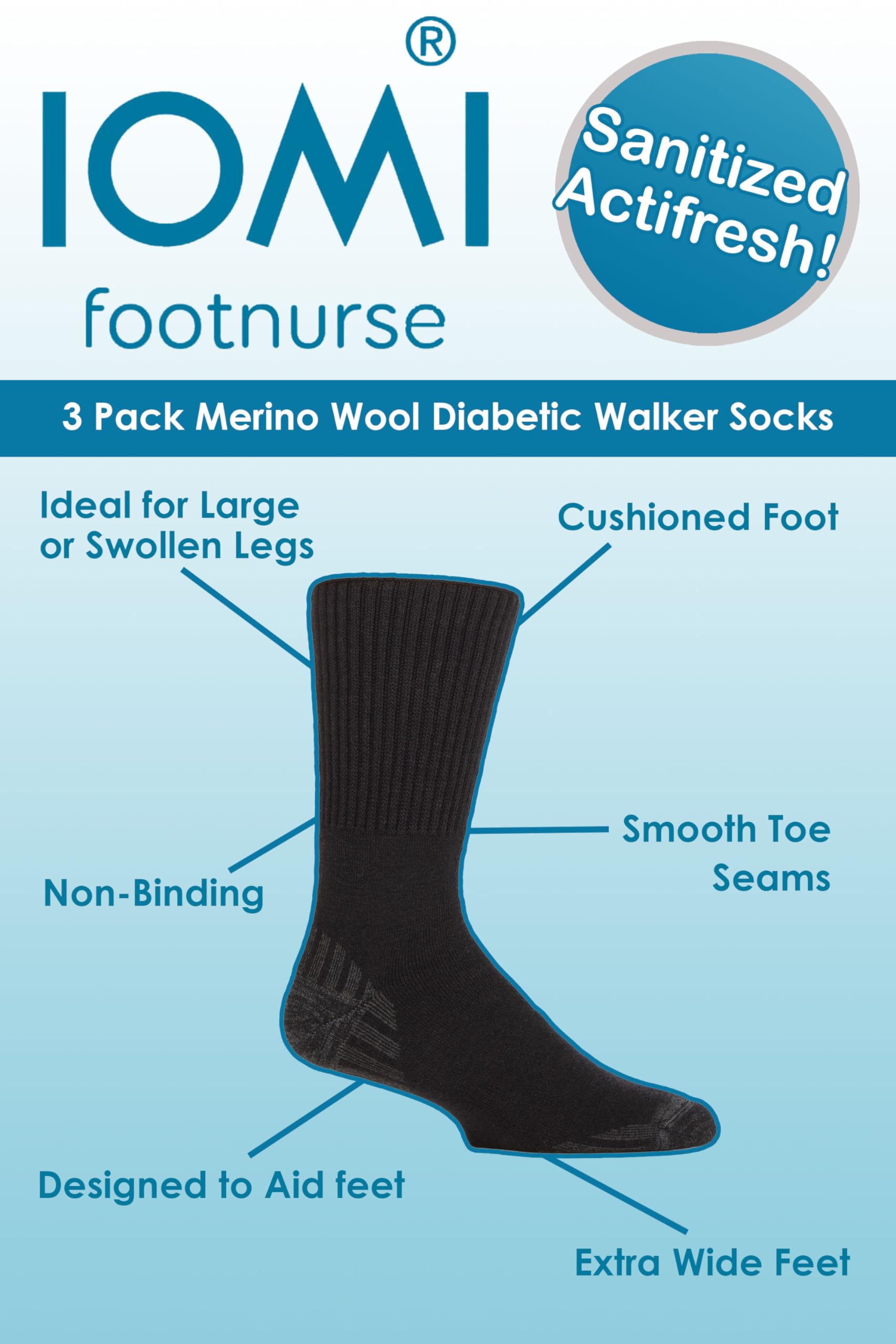 IOMI 3 Paar Herren Wandersocken Ohne Gummibund FOOTNURSE | Anti Blasen Ohne Naht Wolle Stiefelsocken
