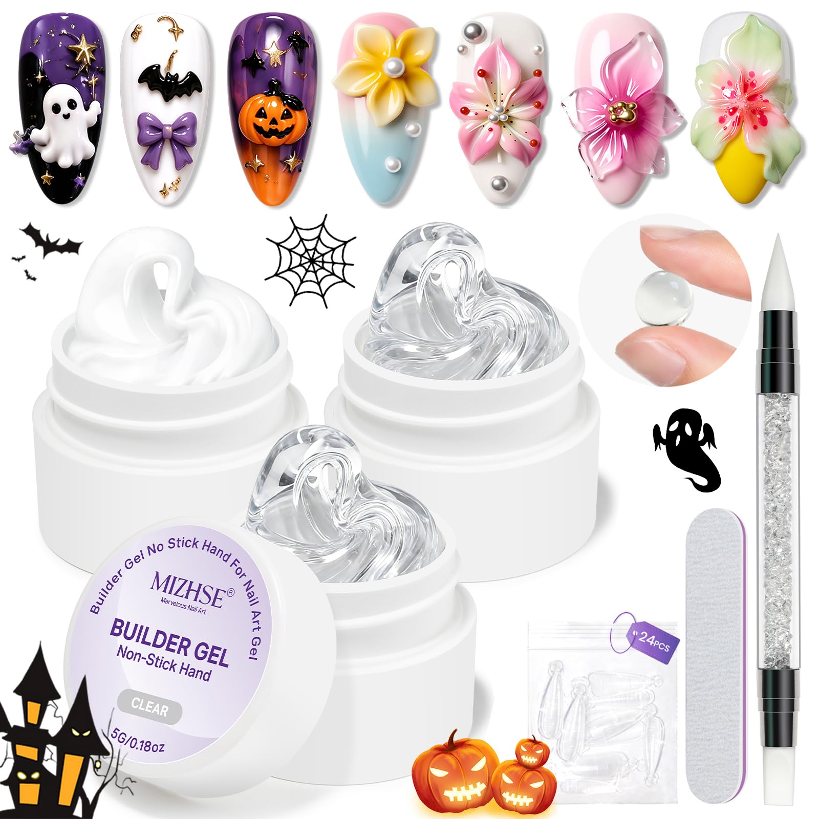 3D Nail Art Gel Kit - Clear & White Sculpting -17