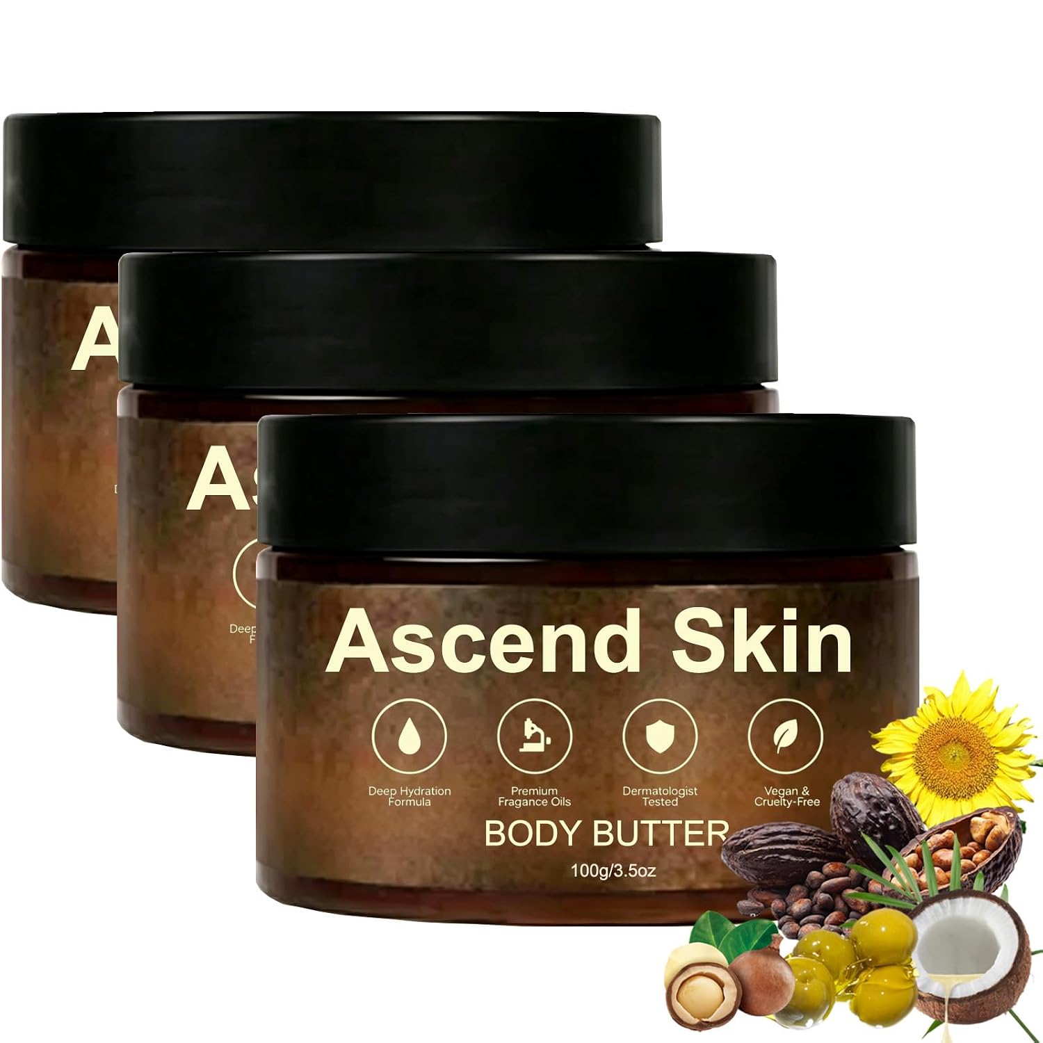 Ascend Skin Body Butter, Natural Body Butter Signature Scents, Cologne for Men with Shea Butter, Cocoa Butter & Coconut Oil, Non-greasy, Long-Lasting Scen, 100g/3.5oz (2pcs)