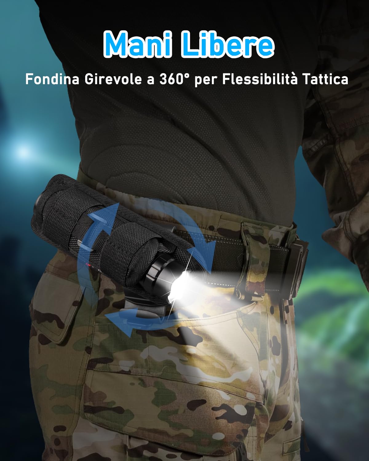 ULTRAFIRE Torcia tattica con fondina, 1000 lumen, modalità singola, torcia LED con tasca per cintura, super luminosa, piccola torcia portatile WF-501B