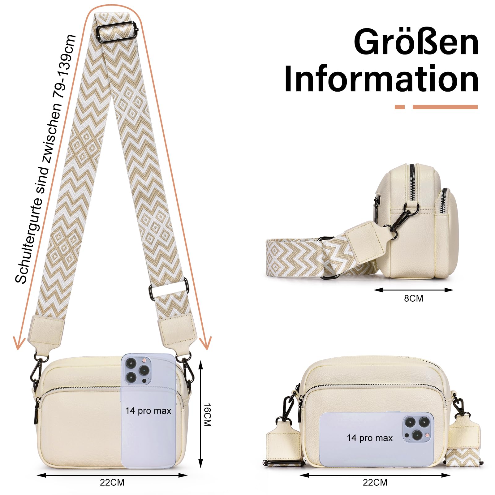 GASSDA Umhängetasche Damen Kleine Handtasche Damen PU Leder Crossbody Bag Moderne Taschen mit Abnehmbarem Schultergurt