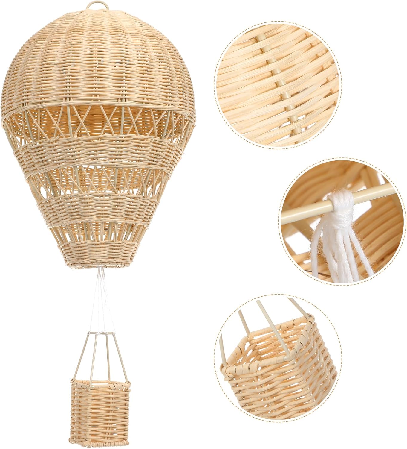 Natural Rattan Woven Hot Air Balloon Decor for Room Chic Rattan Craft Hanging Wall Adornment Home Decorative Supply