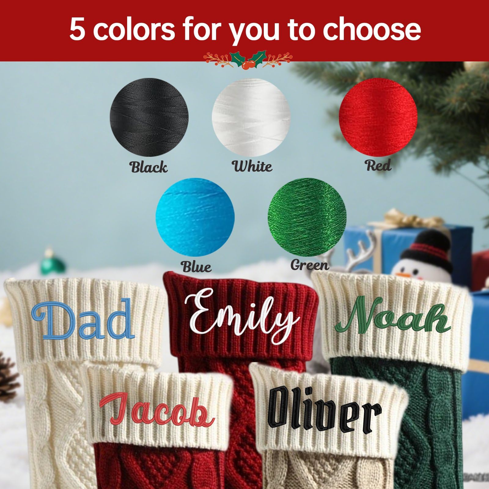 Calze di Natale personalizzate, calze natalizie lavorate a maglia con nome personalizzato per albero di Natale (9 pezzi)